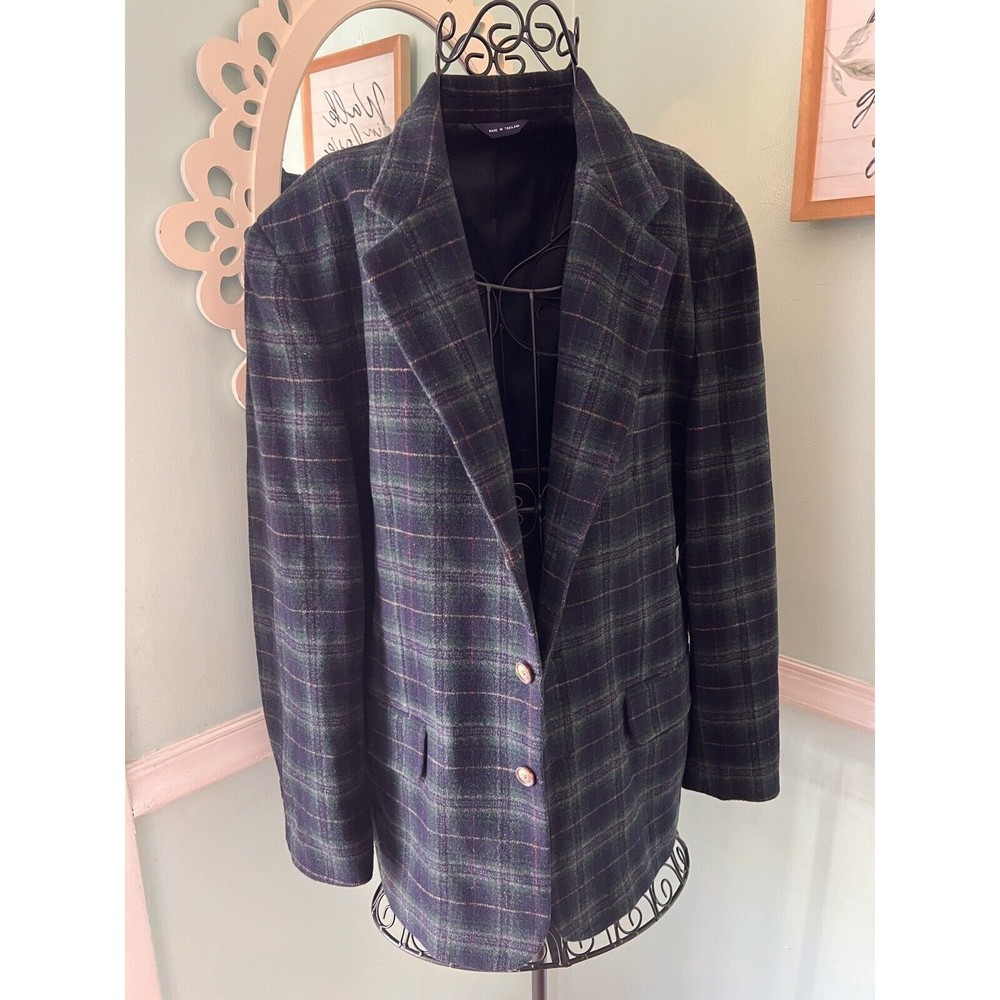 GAP‎ vtg Wool Mens Plaid Blazer Thailand Blue M